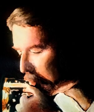porträttmålning sverige påorträttmålare johanna haarlem oljemålning  hasse alfredsson ett glas öl